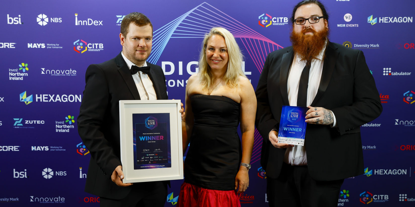 Pictured above (L-R): James Fee (Kane Group), Maria Hudson (BuildData/Zutec, Event Partner) and Kris Bell (Kane Group)